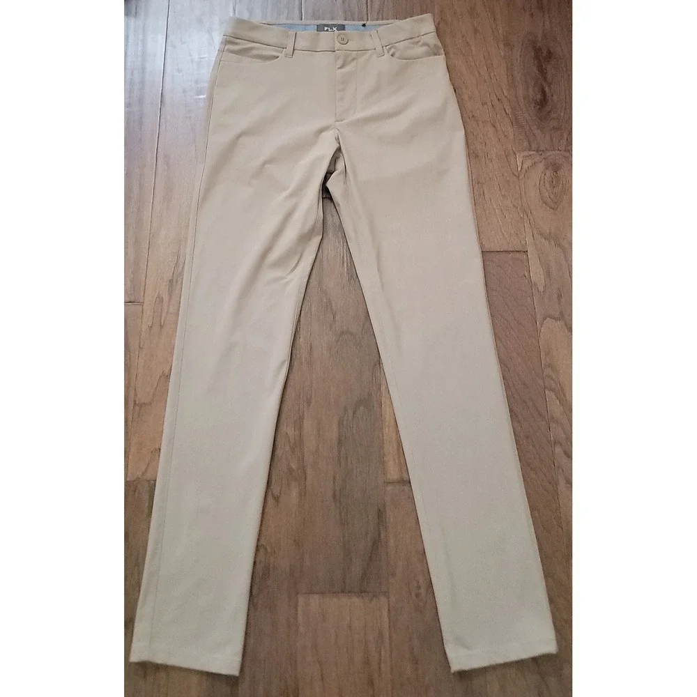 FLX Men's Brown Premium Performance Golf Slim Tapered Leg Pants Sz 30x32